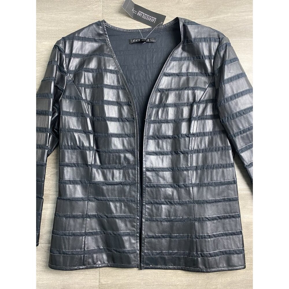 $598 LAFAYETTE 148 NY Leather Evening Jacket Striped Black Size 8 Lightweight